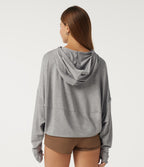 Hooded Long Sleeve Casual Sweatshirt with Thumbholes — Mottled Grey — view 2