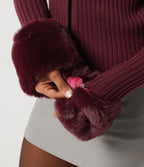 Ribbed Knit Round Neck Long Sleeve Casual Cardigan — Zinfandel — view 7