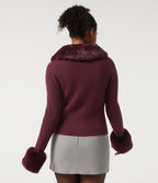 Ribbed Knit Round Neck Long Sleeve Casual Cardigan — Zinfandel — view 2