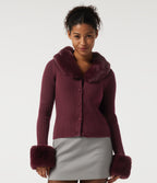 Ribbed Knit Round Neck Long Sleeve Casual Cardigan — Zinfandel — view 1