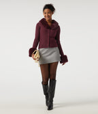 Ribbed Knit Round Neck Long Sleeve Casual Cardigan — Zinfandel — view 8