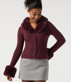 Ribbed Knit Round Neck Long Sleeve Casual Cardigan — Zinfandel — view 4