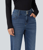 Mid Rise Straight Leg Casual Cotton Jeans with Pockets — Tide Blue Denim — view 4