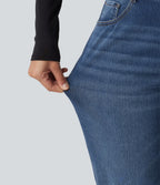 Mid Rise Straight Leg Casual Cotton Jeans with Pockets — Tide Blue Denim — view 6