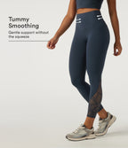 High Waisted Contrast Lace Tummy Control Yoga Leggings with Pockets — Carbon — view 1