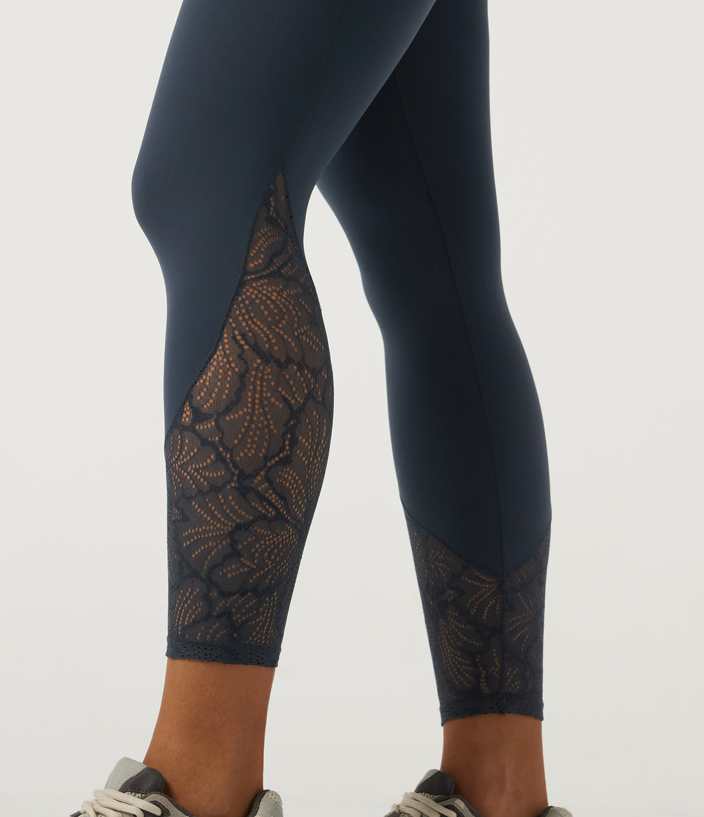 High Waisted Contrast Lace Tummy Control Yoga Leggings with Pockets — Carbon — view 6