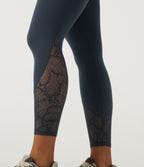 High Waisted Contrast Lace Tummy Control Yoga Leggings with Pockets — Carbon — view 6
