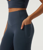 High Waisted Contrast Lace Tummy Control Yoga Leggings with Pockets — Carbon — view 4