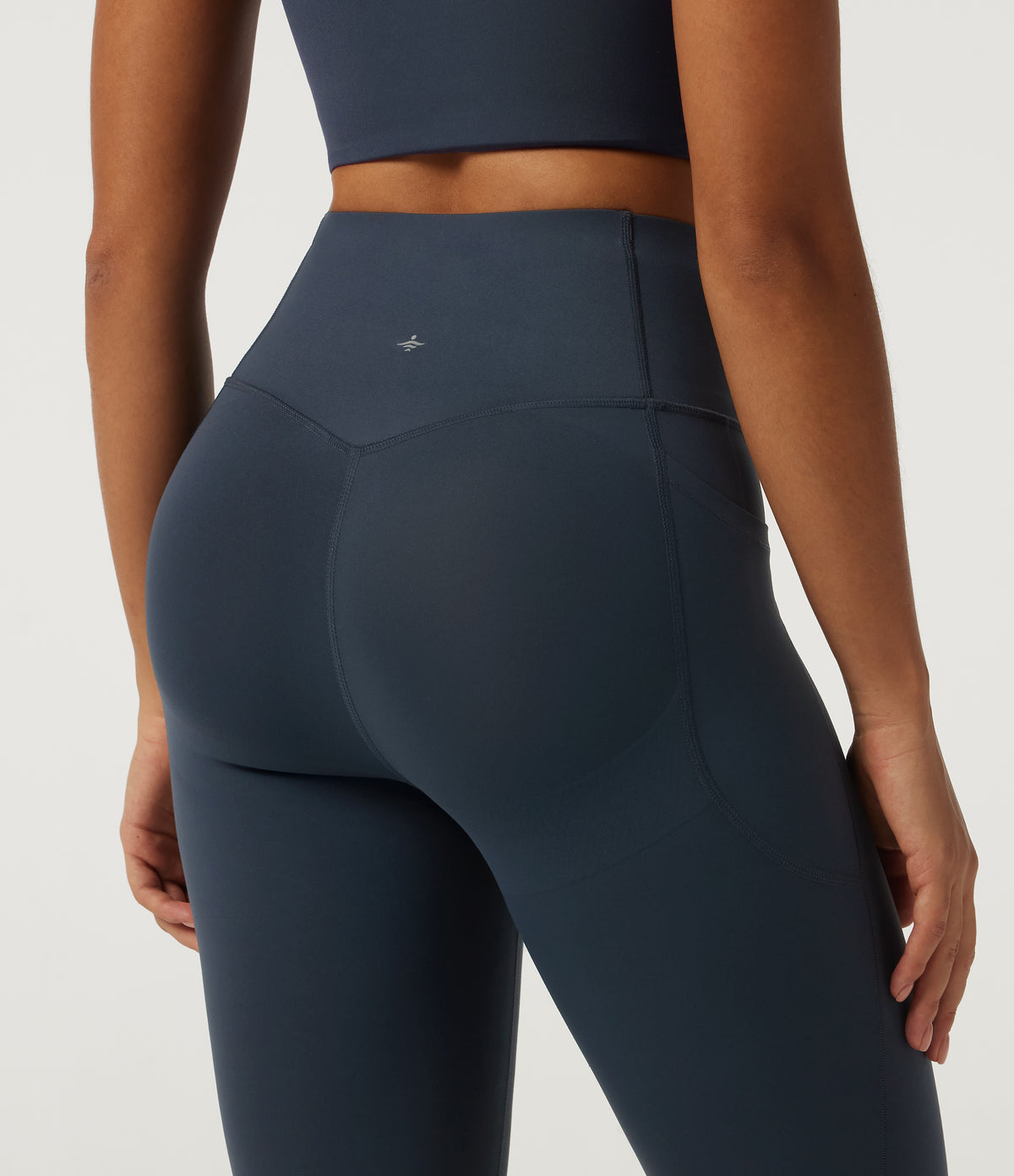 High Waisted Contrast Lace Tummy Control Yoga Leggings with Pockets — Carbon — view 5