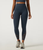 High Waisted Contrast Lace Tummy Control Yoga Leggings with Pockets — Carbon — view 3