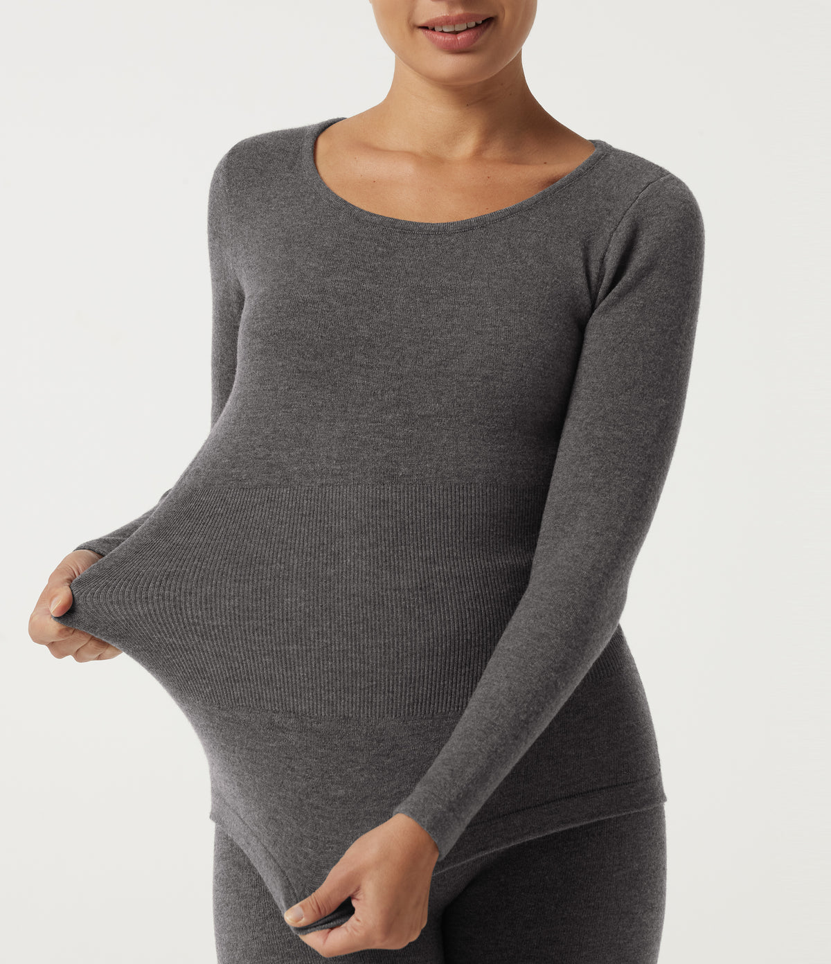 Round Neck Long Sleeve Casual Jumper — Smokey Grey — view 5