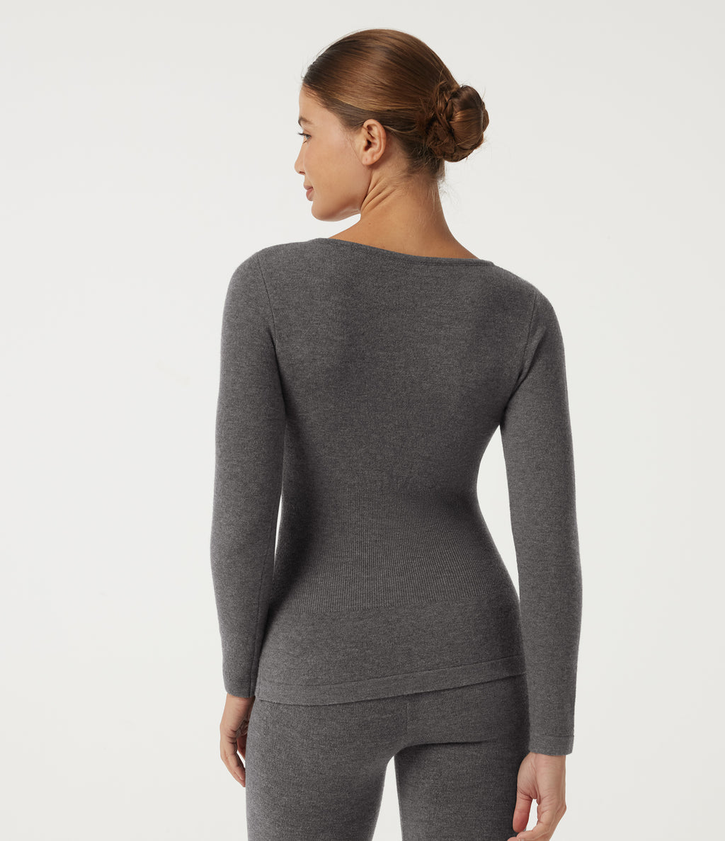 Round Neck Long Sleeve Casual Jumper — Smokey Grey — view 2