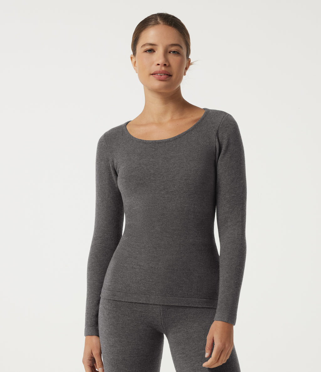 Round Neck Long Sleeve Casual Jumper — Smokey Grey — view 1