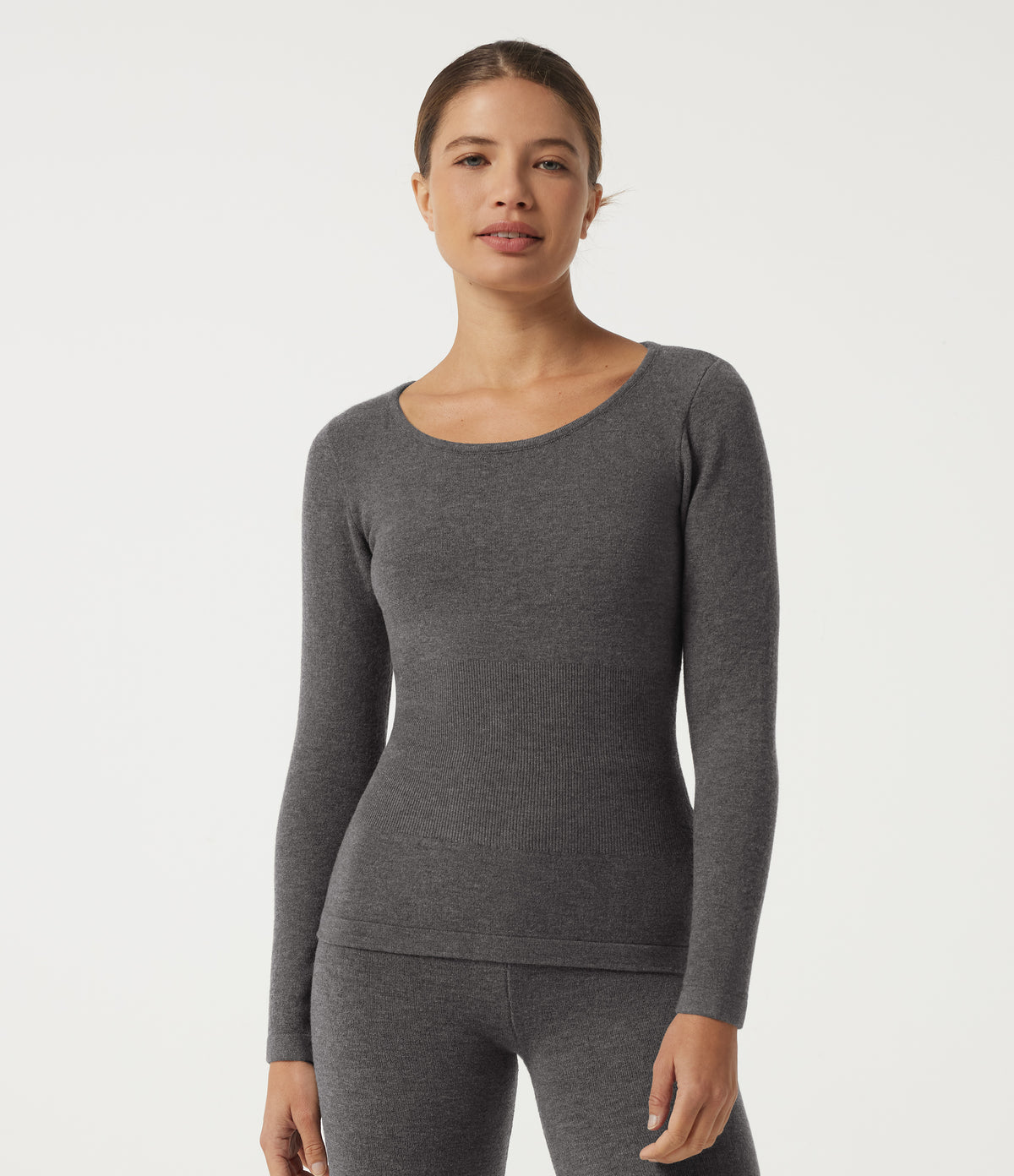 Round Neck Long Sleeve Casual Jumper — Smokey Grey — view 1