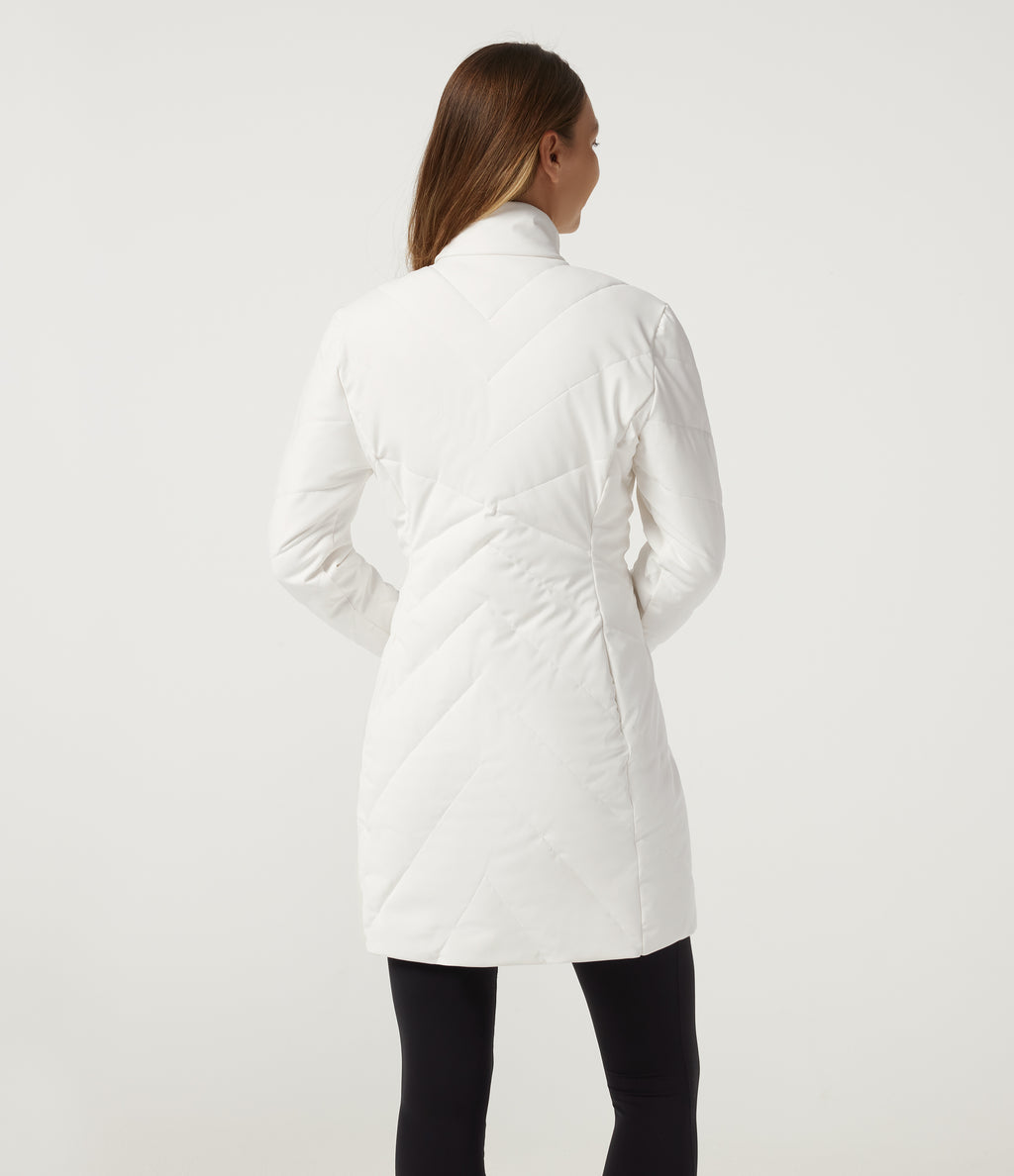 PuffFlex Stand Collar Double Zipper Casual Padded Jacket with Pockets — White — view 2
