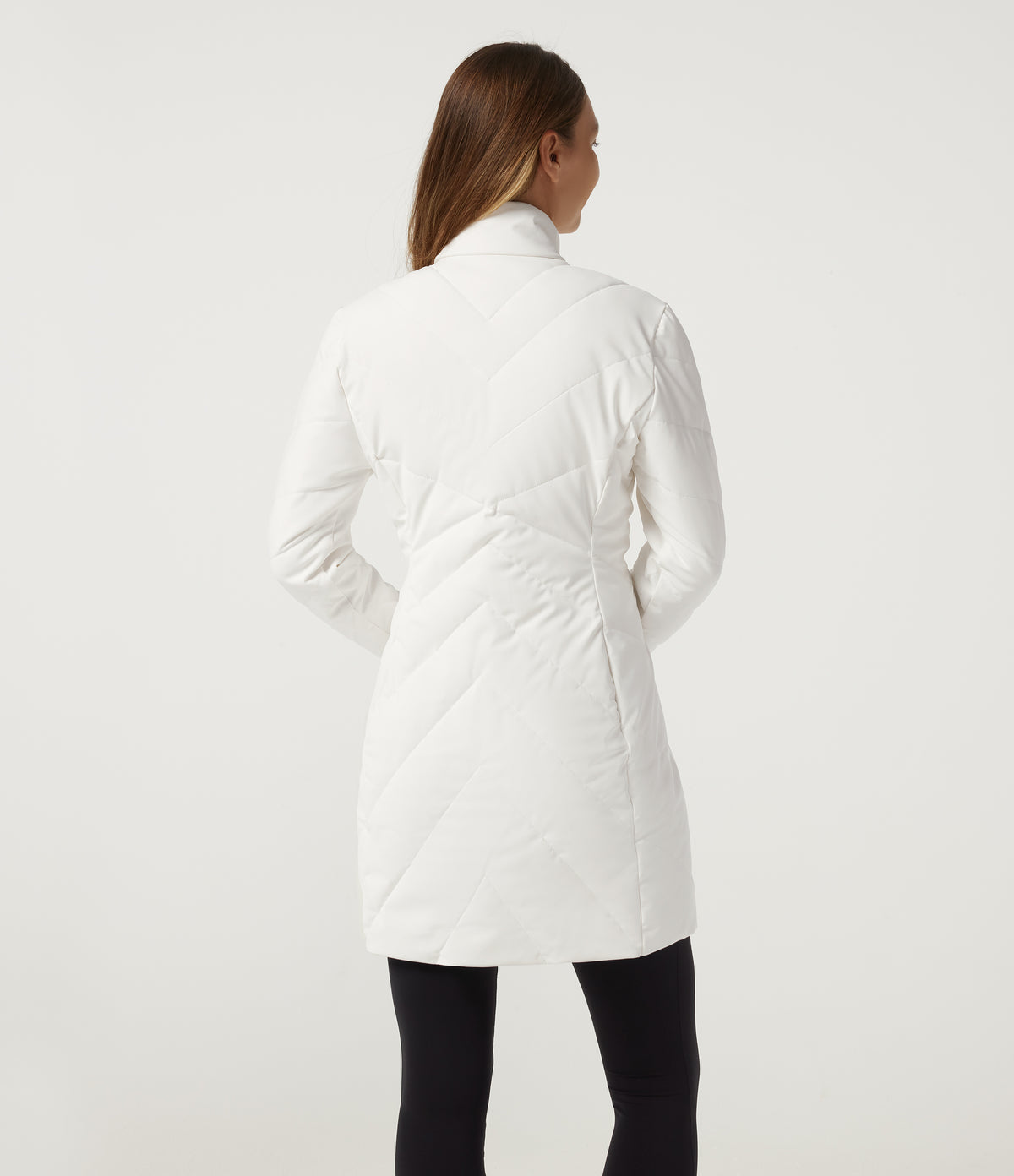 PuffFlex Stand Collar Double Zipper Casual Padded Jacket with Pockets — White — view 2