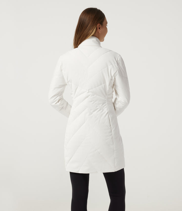 PuffFlex Stand Collar Double Zipper Casual Padded Jacket with Pockets — White — view 2