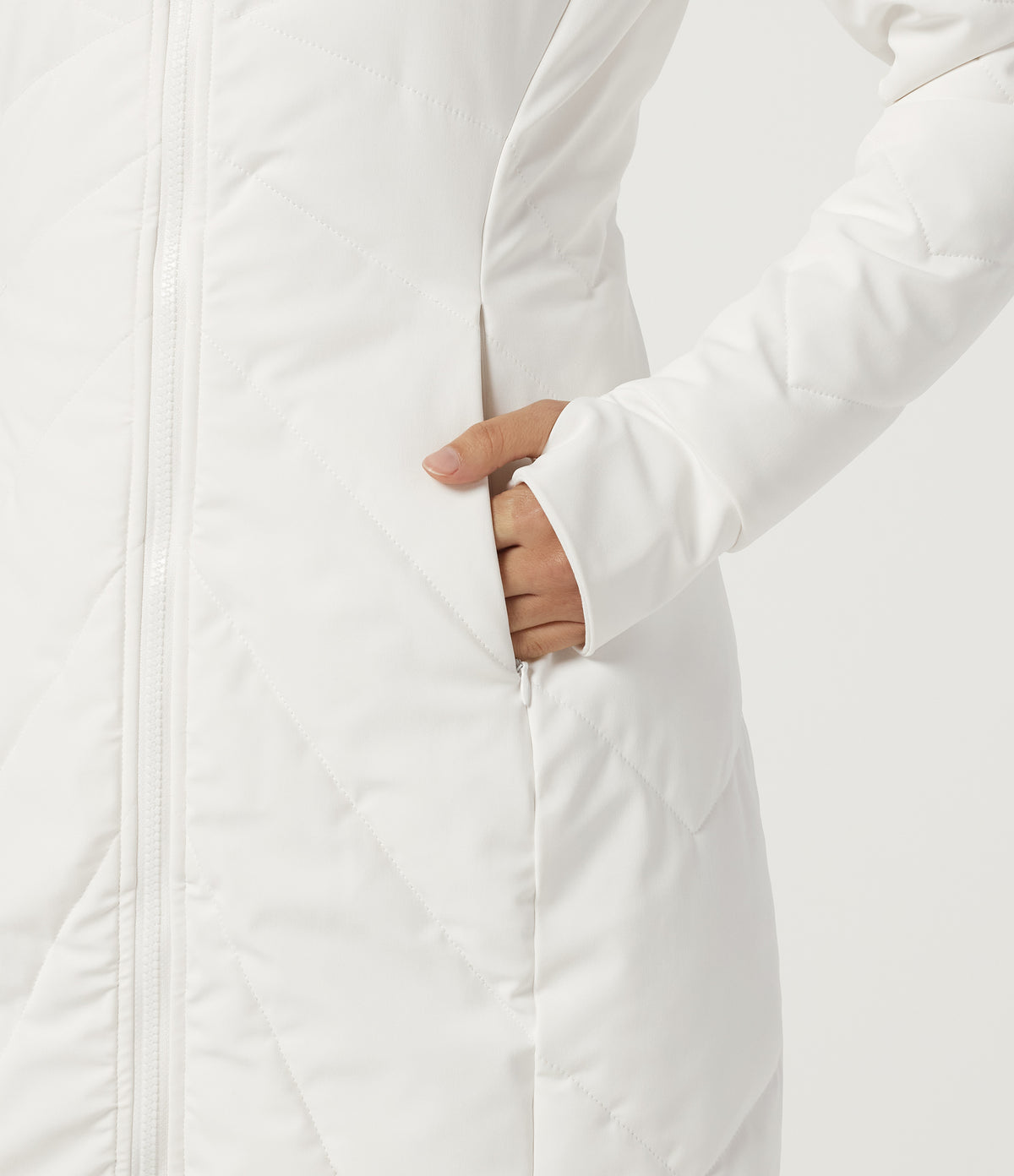 PuffFlex Stand Collar Double Zipper Casual Padded Jacket with Pockets — White — view 7