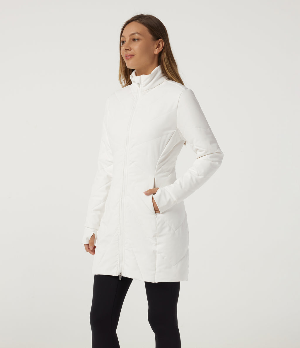 PuffFlex Stand Collar Double Zipper Casual Padded Jacket with Pockets — White — view 3