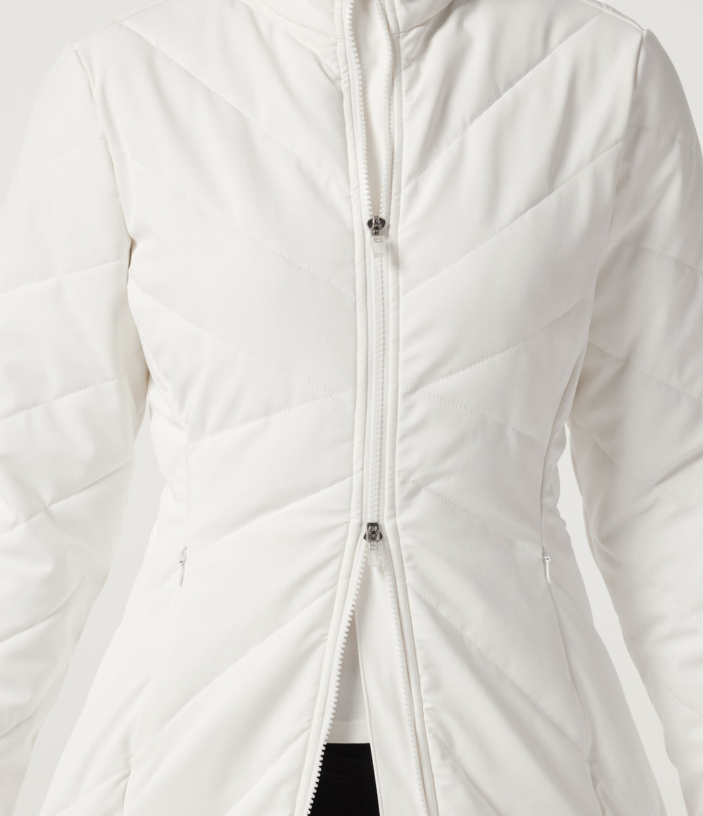 PuffFlex Stand Collar Double Zipper Casual Padded Jacket with Pockets — White — view 5