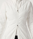 PuffFlex Stand Collar Double Zipper Casual Padded Jacket with Pockets — White — view 5