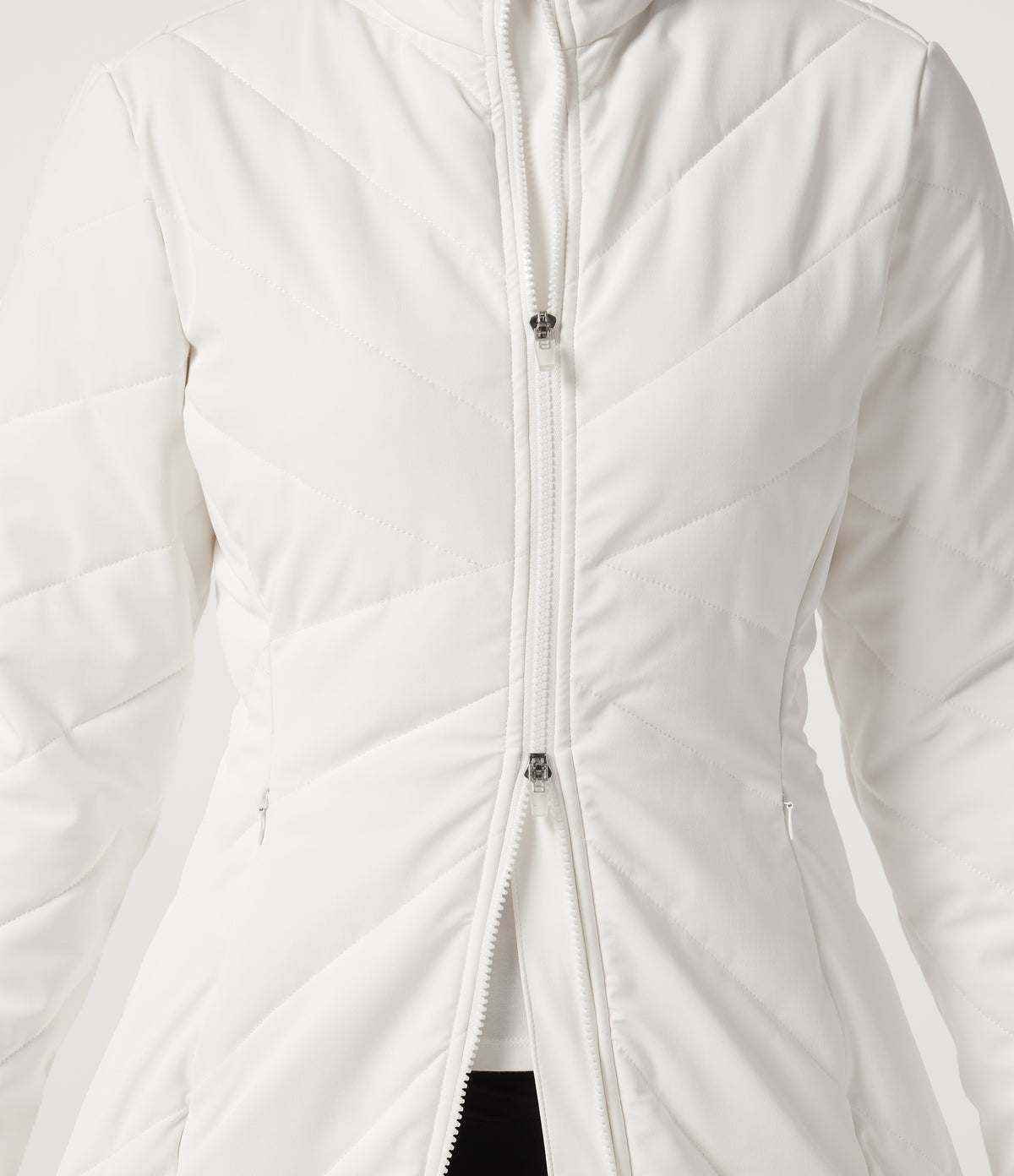 PuffFlex Stand Collar Double Zipper Casual Padded Jacket with Pockets — White — view 5