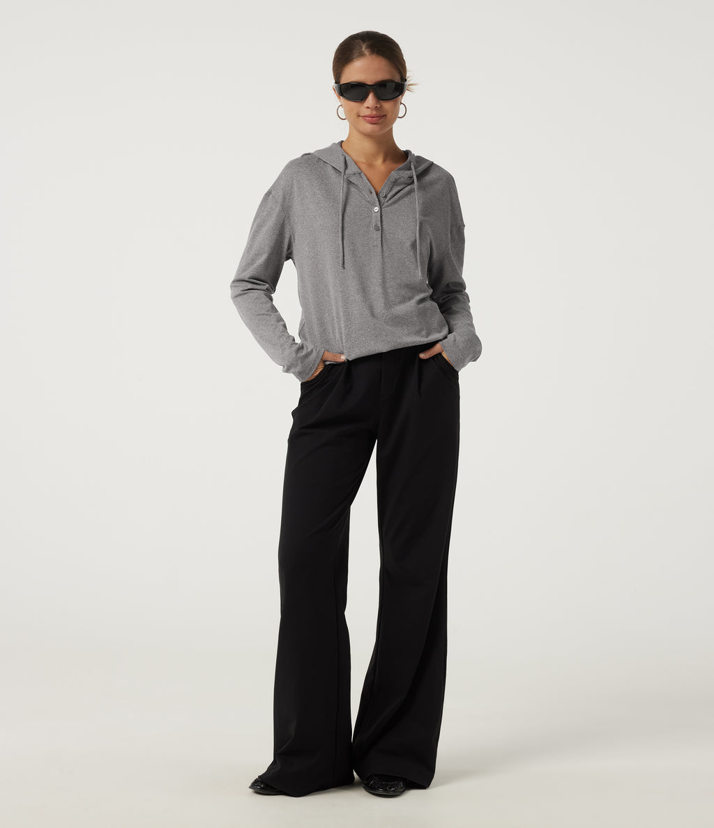 Hooded Long Sleeve Casual Top — Fog Gray — view 7