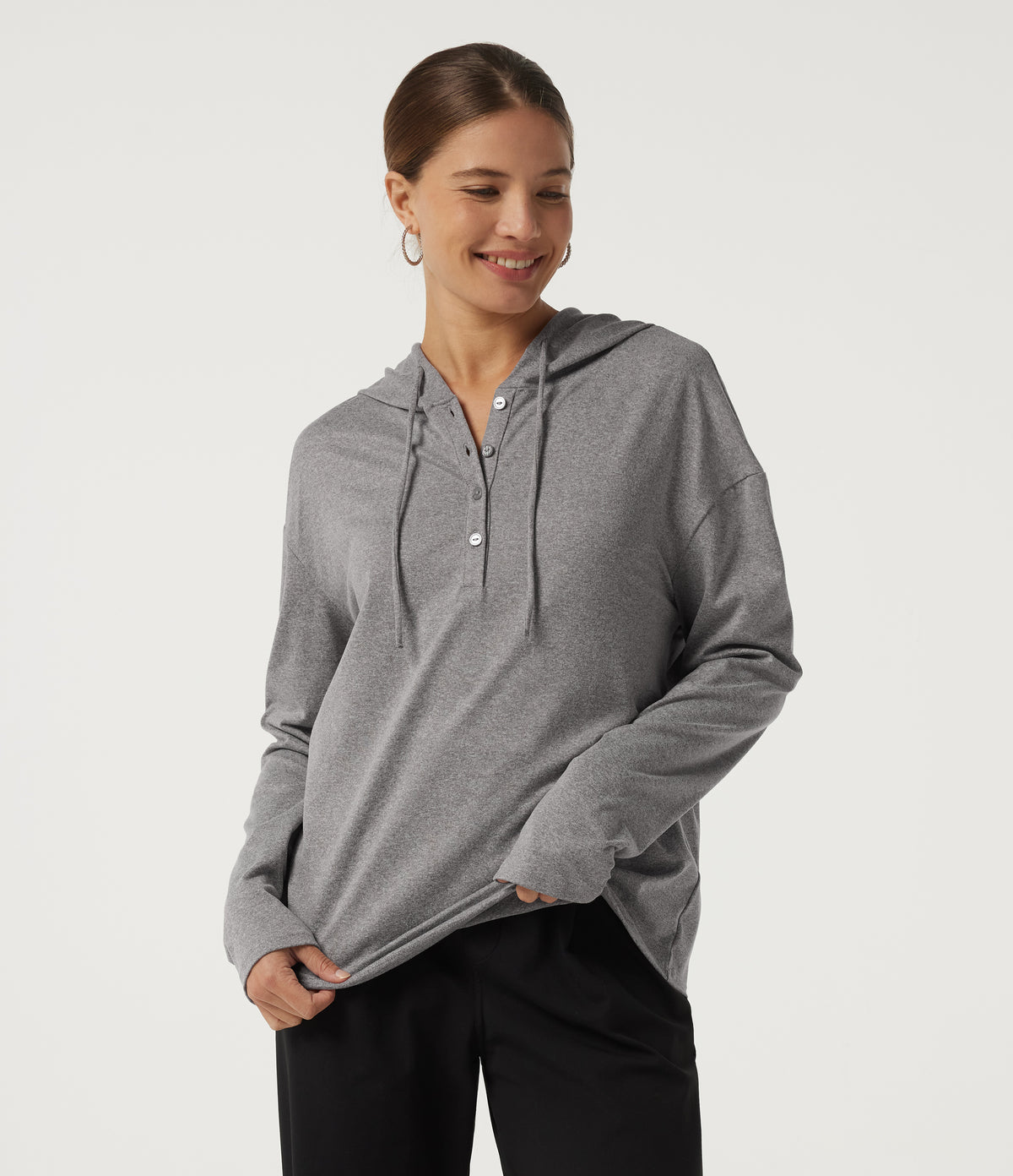 Hooded Long Sleeve Casual Top — Fog Gray — view 5
