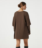 V Neck Bubble Long Sleeve Casual Top with Pockets and Thumbholes — Chestnut — view 2