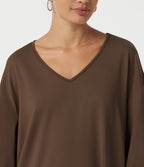 V Neck Bubble Long Sleeve Casual Top with Pockets and Thumbholes — Chestnut — view 5