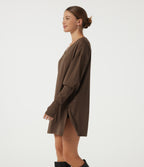 V Neck Bubble Long Sleeve Casual Top with Pockets and Thumbholes — Chestnut — view 3