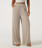 High Waisted Baggy Lounge Bottoms with Pockets — Chateau Gray — view 1
