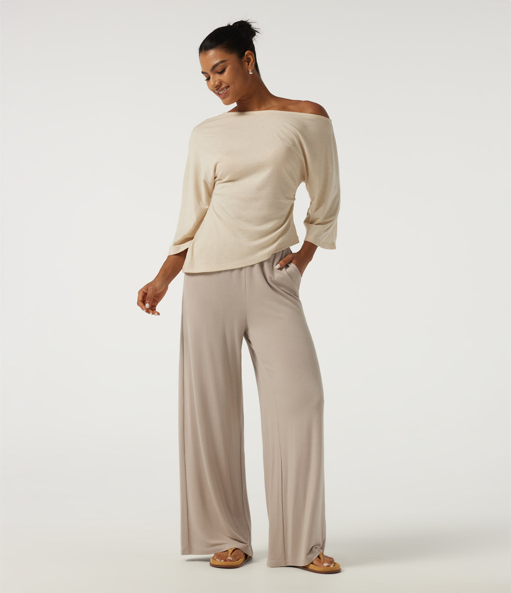 High Waisted Baggy Lounge Bottoms with Pockets — Chateau Gray — view 6