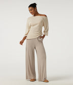 High Waisted Baggy Lounge Bottoms with Pockets — Chateau Gray — view 6