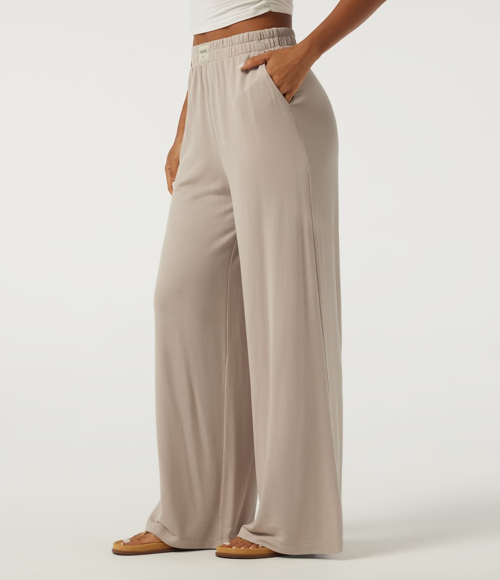 High Waisted Baggy Lounge Bottoms with Pockets — Chateau Gray — view 3