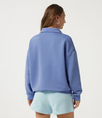 Mock Neck Batwing Long Sleeve Casual Sweatshirt with Pockets — Country Club Blue — view 2