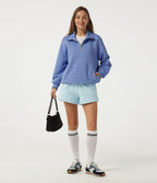 Mock Neck Batwing Long Sleeve Casual Sweatshirt with Pockets — Country Club Blue — view 6