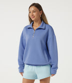 Mock Neck Batwing Long Sleeve Casual Sweatshirt with Pockets — Country Club Blue — view 3