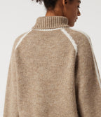 High Neck Long Sleeve Color Block Work Jumper — Sesame — view 6