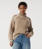 High Neck Long Sleeve Color Block Work Jumper — Sesame — view 4
