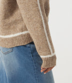 High Neck Long Sleeve Color Block Work Jumper — Sesame — view 7