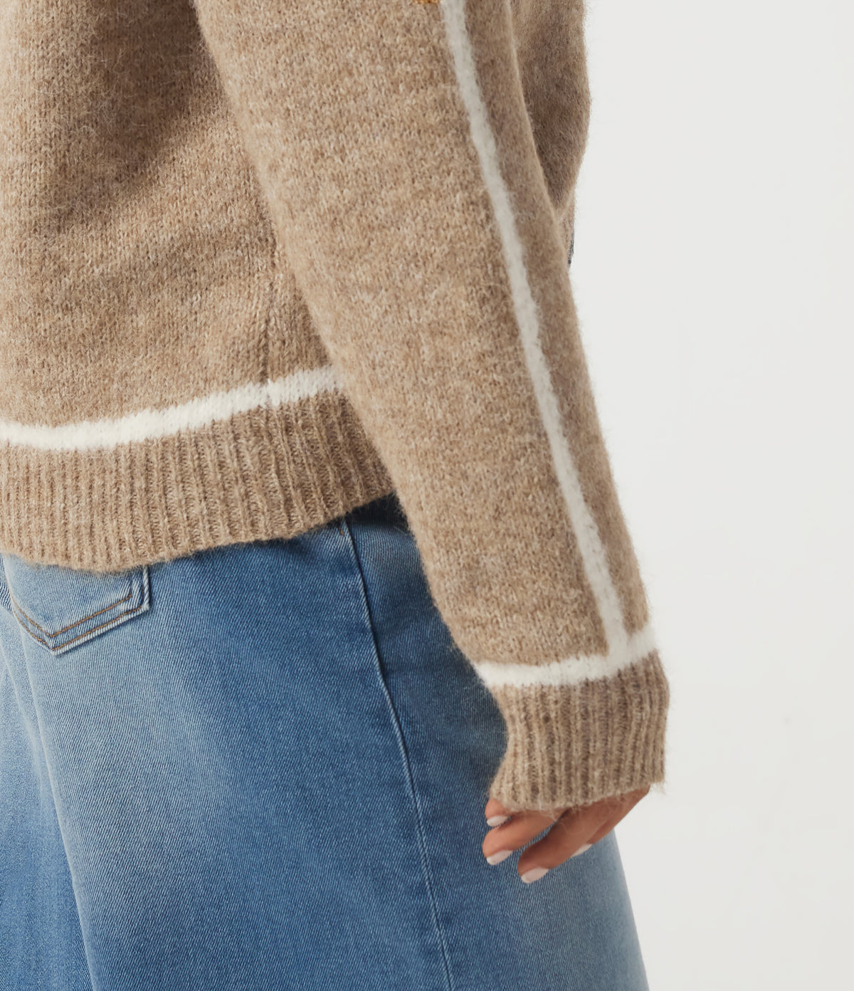 High Neck Long Sleeve Color Block Work Jumper — Sesame — view 7