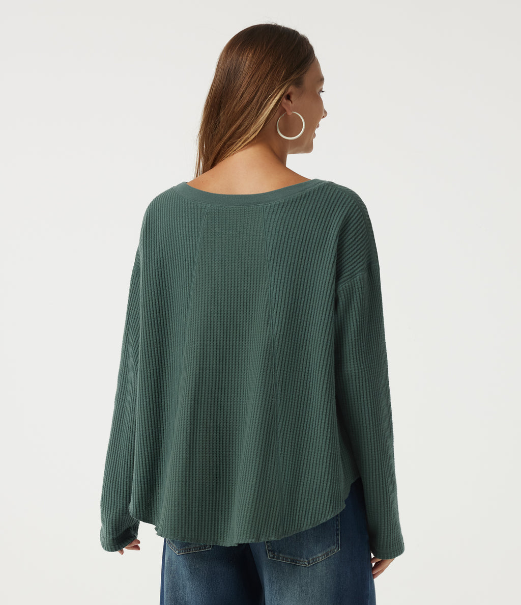 Round Neck Long Sleeve Curved Hem Casual Sweatshirt — Green Frost — view 2