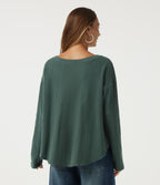 Round Neck Long Sleeve Curved Hem Casual Sweatshirt — Green Frost — view 2