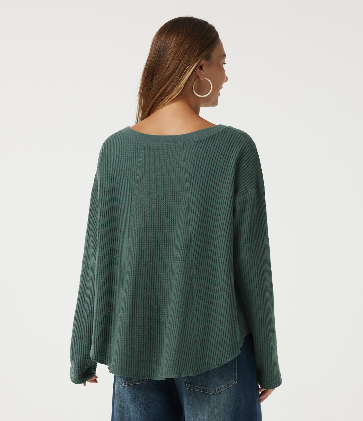 Round Neck Long Sleeve Curved Hem Casual Sweatshirt — Green Frost — view 2