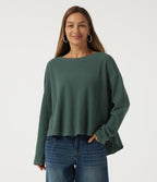 Round Neck Long Sleeve Curved Hem Casual Sweatshirt — Green Frost — view 1