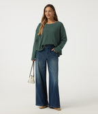 Round Neck Long Sleeve Curved Hem Casual Sweatshirt — Green Frost — view 8