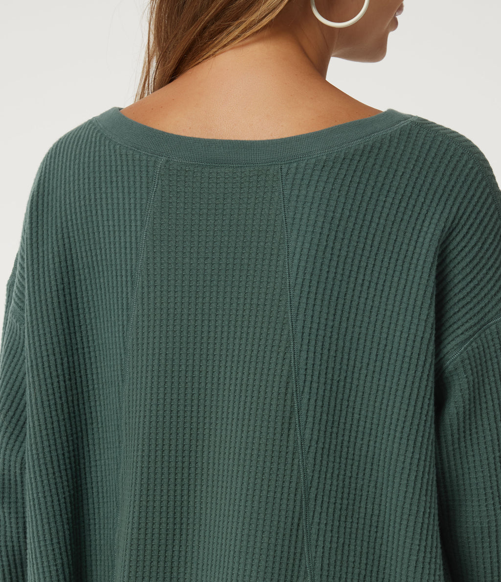 Round Neck Long Sleeve Curved Hem Casual Sweatshirt — Green Frost — view 5