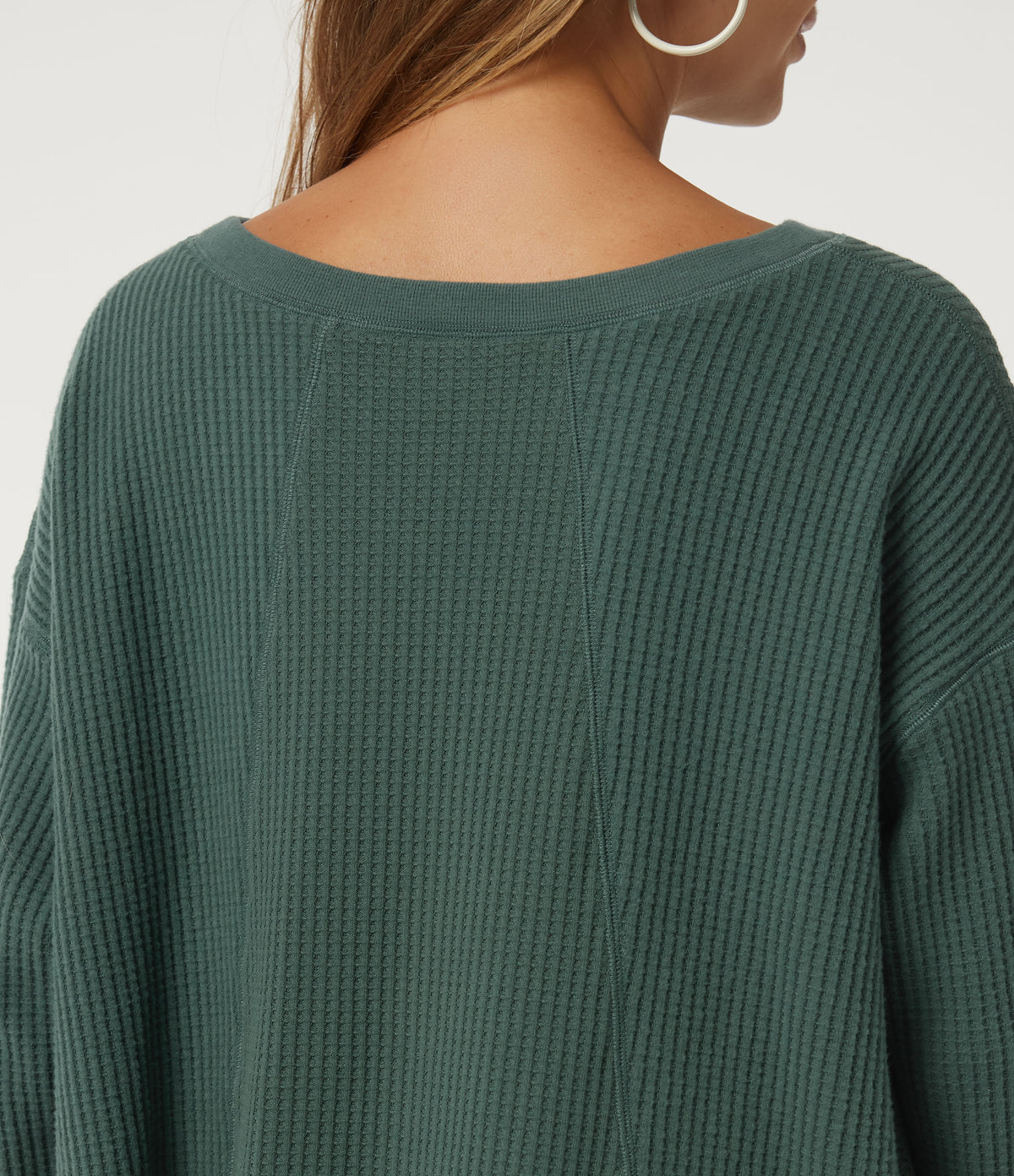 Round Neck Long Sleeve Curved Hem Casual Sweatshirt — Green Frost — view 5