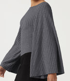 Ribbed Boat Neck Bell Long Sleeve Casual Top — Mottled Dark Gray — view 5